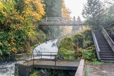 The lower falls at Tumwater Falls Park in Washington State.の写真素材