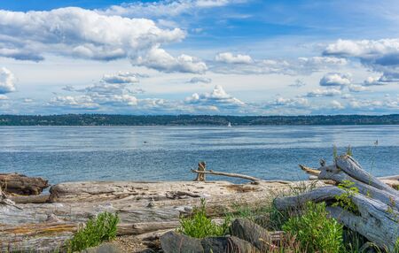 A view of West Seattle from Vashon Island in Washington State.の写真素材