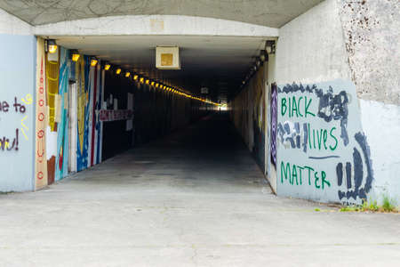 SEATTLE, WA. /  USA - JULY 3RD 2020. - Black Lives Matter graffiti on tuunnel beneatch the East Portal Lookout .のeditorial素材
