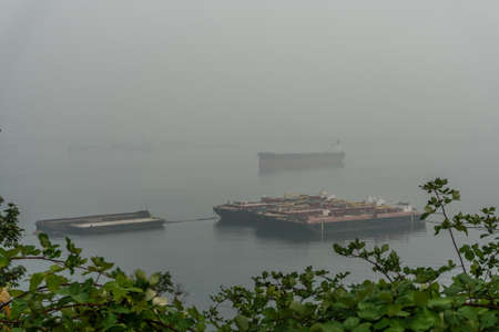 Smoke from wildfires blankets the Port of Tacoma.の写真素材