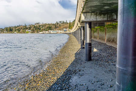 a View from under the boardwalk at Redondo Beach, Washington.の写真素材