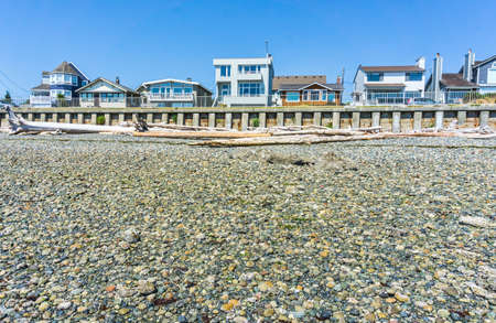 Rocky shoreline at low tide in West Seattle, Washington.
