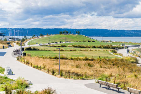 A view of Dune Penninsula Park in Ruston, Washington.の写真素材