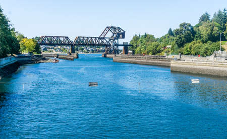 Salmon Bay Bridge at the Ballard Locks in Washington State..
