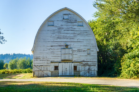 A large barn at the Nisqually Wetlands in Washington State.の写真素材