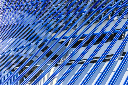 Looking up at metal beams  at the Light Rail Station in Seatac, Wshington.の写真素材