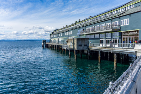 A view of Pier 58 on the waterfront in Seattle, Washington.の写真素材