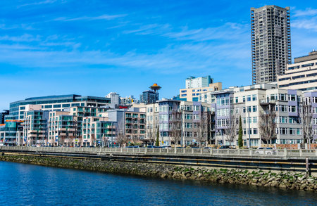 Condos or apartments along the waterfront in Seattle, Washington.の写真素材