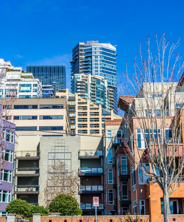 Condos or apartments along the waterfront in Seattle, Washington.の写真素材