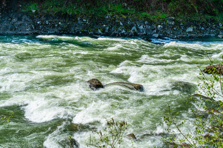 Whitewater rapids on the Snoqualmie River in Washington State.の写真素材