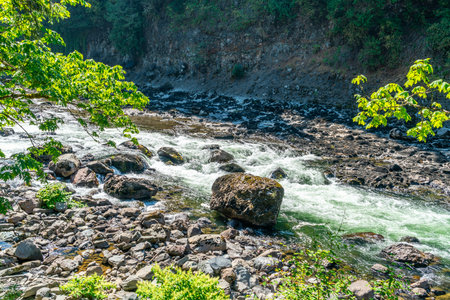 A view of whitewater rapids on the Snoqualmie River in Washington State.の写真素材