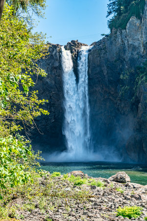 A view of Snoqualmie Falls in Washington State  from downriver. It is summertime.の写真素材