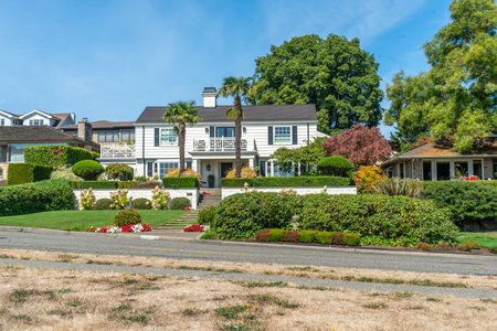 A view of homes in the Magnolia section of Seattle, Washington.の写真素材