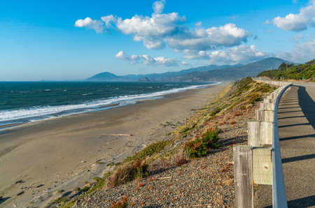 A view of the ocean from Highway 101 in Oregon State.の写真素材