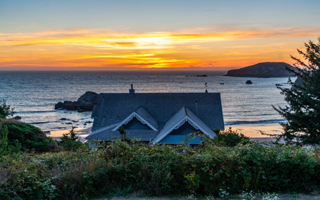 A sunset veiw from a home in Brookings, Oregon.の写真素材