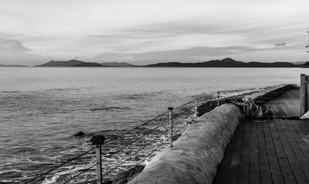 A view of the ocean in Oak Harbor, Washington.の写真素材