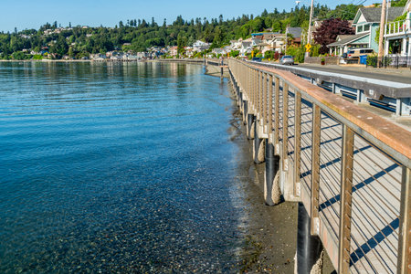 A view of a boardwalk at Redondo Beach in Washington State.の写真素材