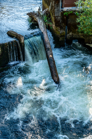 A veiw of rushing water in Tumwater, Washington.の写真素材