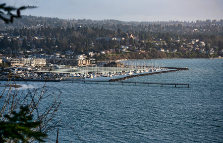 A view of the marina in Des Moines, Washington in December.の写真素材