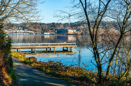 A pier along the shore of Mercer Island in Washington State.