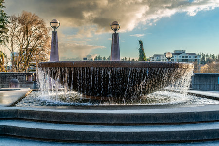 A fountain at Bellevue City Park in Bellevue, Washington.の写真素材