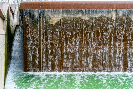 A view of a section of at waterfall at Bellevue City Park in Bellevue, Washington.の写真素材