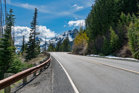 A scenic mount highway near Mount Rainier in Washington State.の写真素材