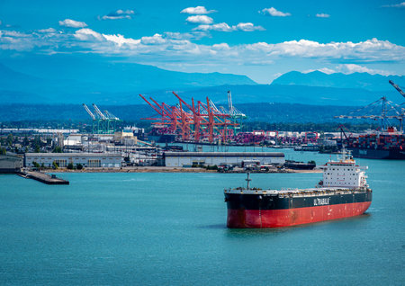 A view of the ships in the Port of Tacoma in summer.の写真素材