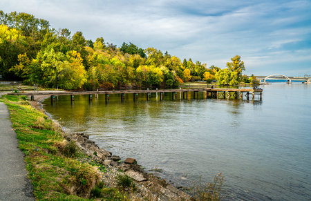 Autumn colors along the shore of Lake Washington. in Seattle.の写真素材