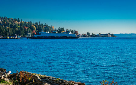 A ferry is morred at the West Seattle ferry terminal in Washington State.