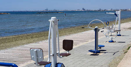 Gym equipment at Oroklini Beach at Larnaca Bay