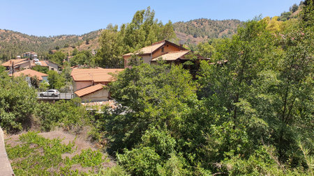 Panoramic view of the village of mountain Troodos cyprusの写真素材