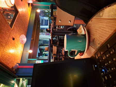 Coffee shop at night in Athens Greece. Coffee shop is a major tourist attraction.の写真素材
