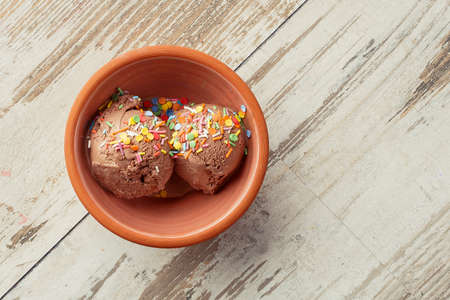 Ice cream dessert on the table food photo. Sweet dish for restaurant and cafe menu.の写真素材