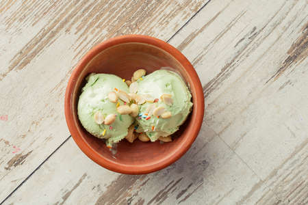 Ice cream dessert on the table food photo. Sweet dish for restaurant and cafe menu.の写真素材