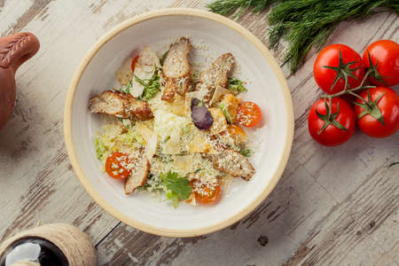 Caucasian Eastern European cuisine. Georgian restaurant salad. The photograph lay flat on the table.の写真素材