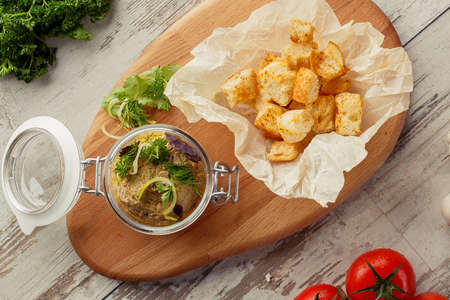 Caucasian Eastern European cuisine. Georgian Restaurant menu. Foie Gras and crackersの写真素材