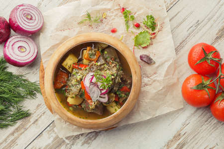 Georgian dish on the table photo for the menu of Eastern Caucasian cuisineの写真素材