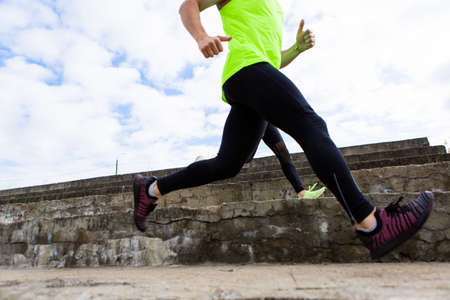 Athletic man run marathon in stylish sportswear, photography for blog and ad of sport and healthy...