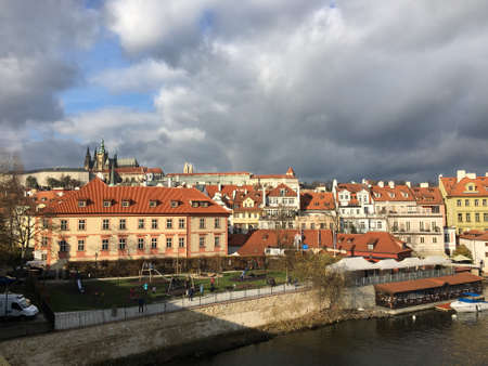 prague castle from charles bridgeのeditorial素材