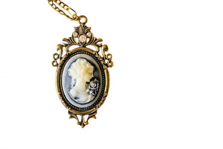 Old beautiful necklace in the stile of the camay on the white background の写真素材