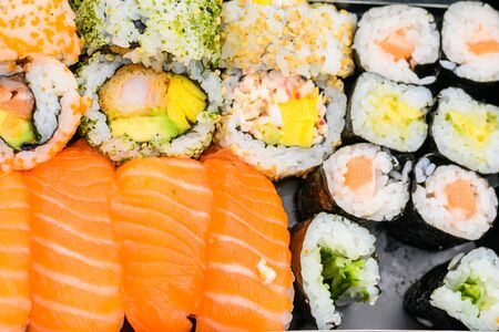 Detail of Sushi platter on background.の写真素材