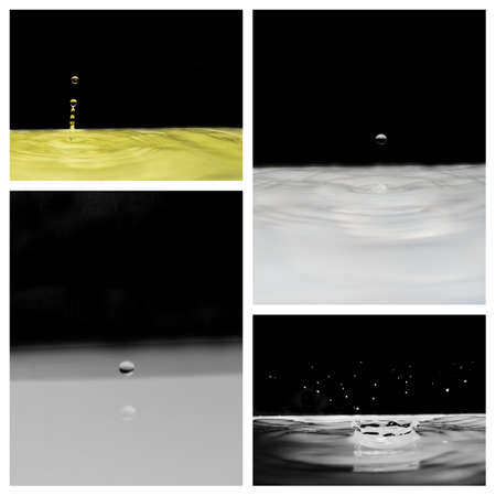 Detail of interesting water drop collage on black backgroundの写真素材