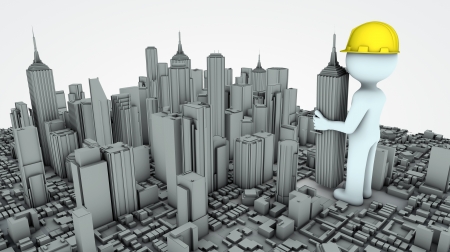 render of a man building a cityの写真素材