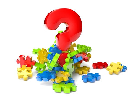 render of puzzle pieces and a question markの写真素材