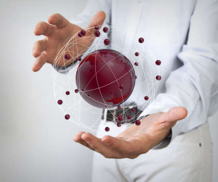 molecule concept: 3d atom between hands