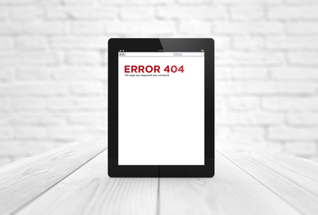 navigation concept: render of a tablet with error 404 on the screen. All screen graphics are made up.の写真素材