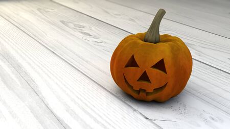 halloween pumpkin over wooden floorの写真素材