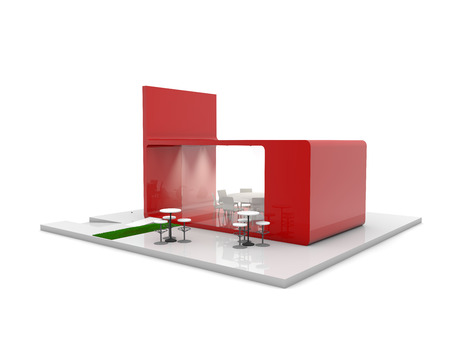 red exhibition stand 3d renderingの写真素材
