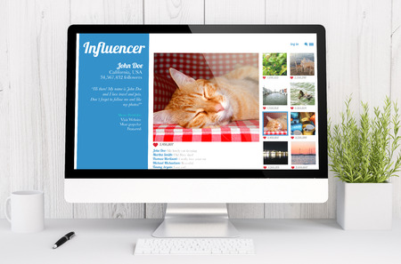 3d rendering computer pet influencer social network on computer. All screen graphics are made up.の写真素材